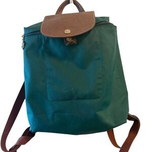 Longchamp Le Pliage Nylon Tote Bag Green Leather Handle Large Foldable